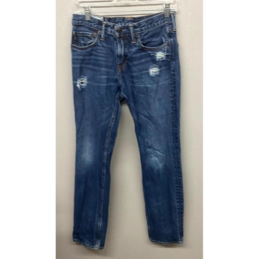 Abercrombie & Fitch Skinny Jeans Kid 16 Blue Whisker Denim Dark Wash Distressed